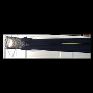 Full length Cachè navy prom dress